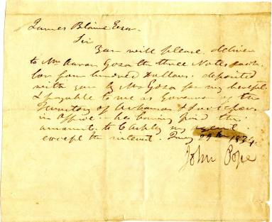 Letter, Arkansas Territorial Governor John Pope