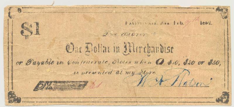 Scrip, Arkansas Confederate - one dollar note