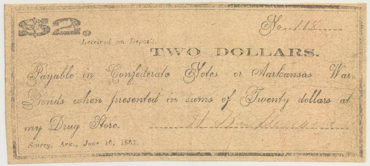 Scrip, Arkansas Confederate - two dollar note