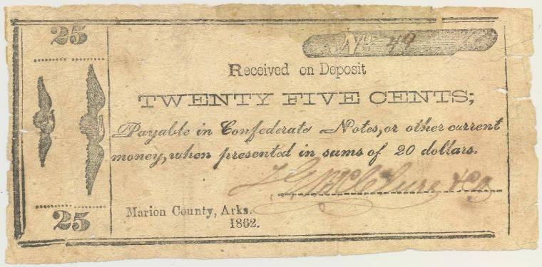 Scrip, Arkansas Confederate - 25 cent note