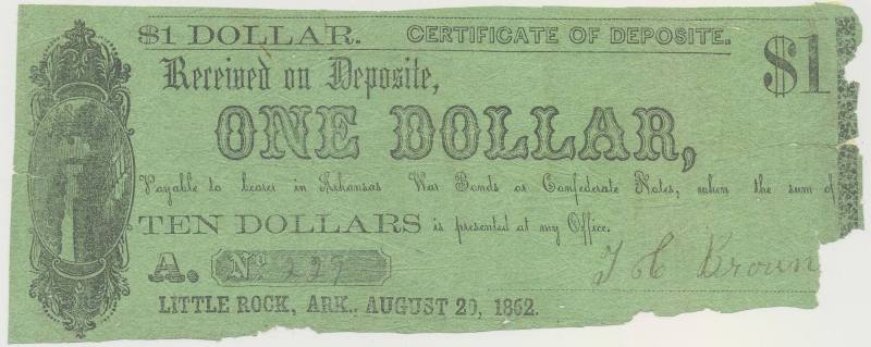 Scrip, Arkansas Confederate - one dollar note