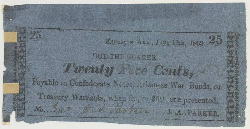 Scrip, Arkansas Confederate - 25 cent note