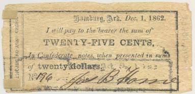 Scrip, Arkansas Confederate - 25 cent note