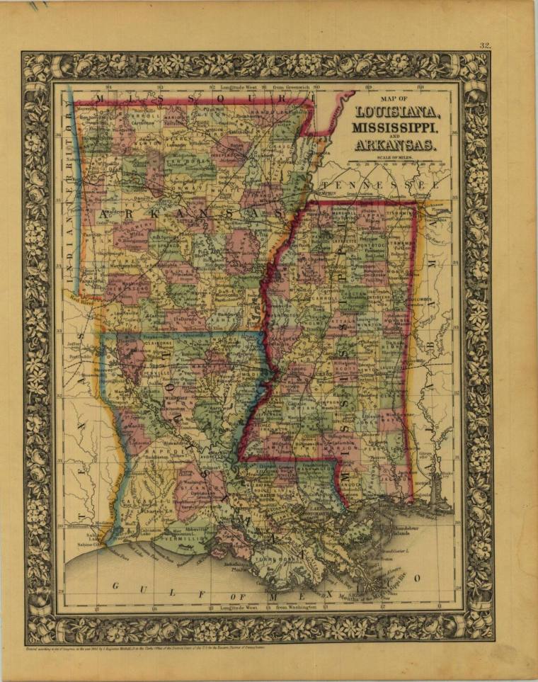 Map - Louisiana, Arkansas, & Mississippi