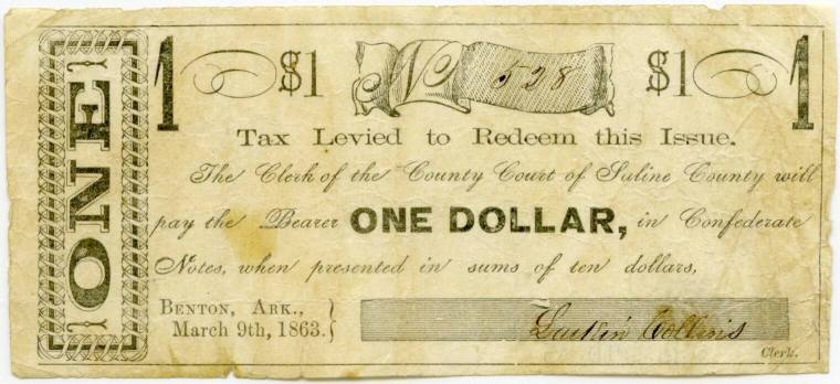 Scrip, Arkansas Confederate - One dollar note