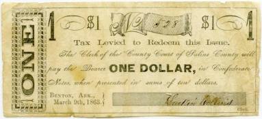 Scrip, Arkansas Confederate - One dollar note