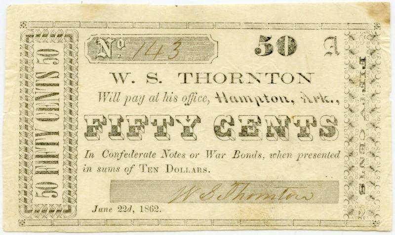 Scrip, Arkansas Confederate - Fifty Cent Note