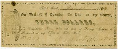 Scrip, Arkansas Confederate - Three dollar note