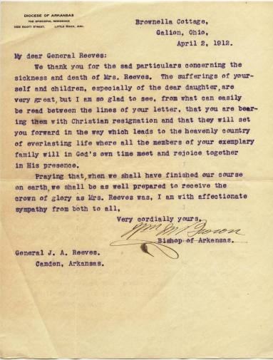 Letter, Bishop Brown - Reeves Collection