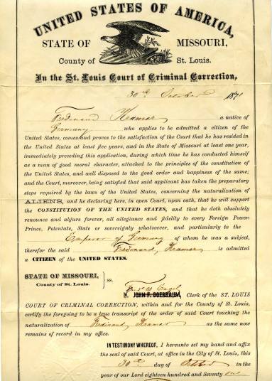 Certificate, American Citizenship - Ferdinand Kraemer