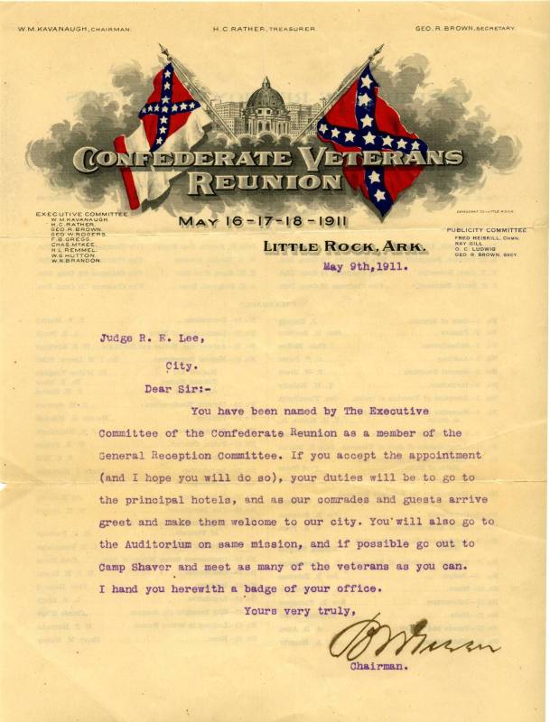 Letter & Envelope, 1911 U.C.V. Reunion - Judge R.E. Lee