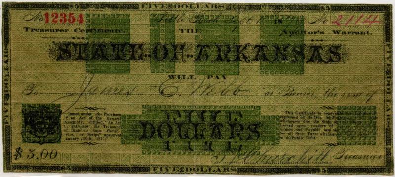 Scrip, Arkansas Treasurer's Certificate - T.J. Churchill