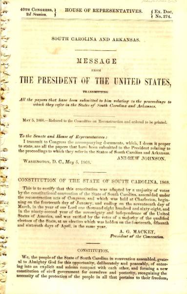 Booklet, So. Carolina and Arkansas Constitution