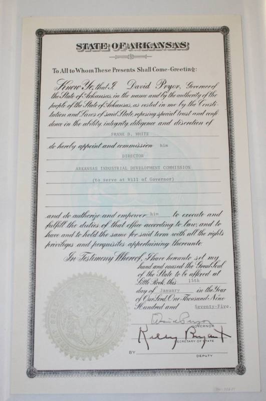 Certificate, Frank White