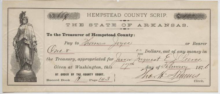 Scrip, Arkansas - Hempstead County $1 note