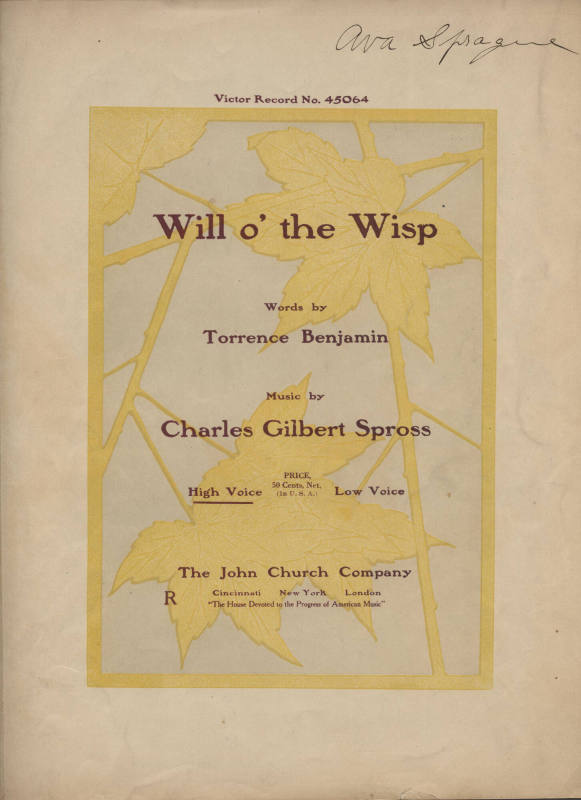 Sheet Music, "Will o' the Wisp"