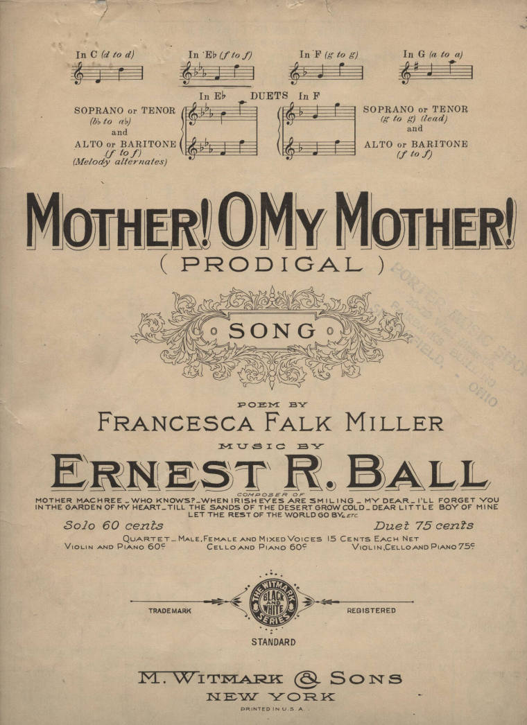 Sheet Music, "Mother! Oh Mother!"