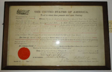 Land Grant, Signed by Pres. Chester A. Arthur