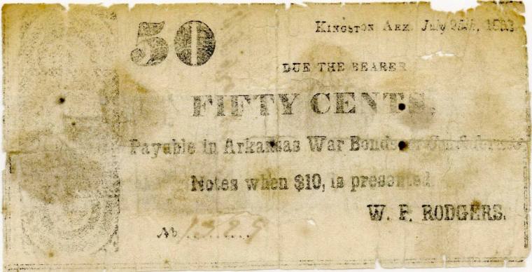 Scrip, Arkansas Confederate - 50 cents, Kingston