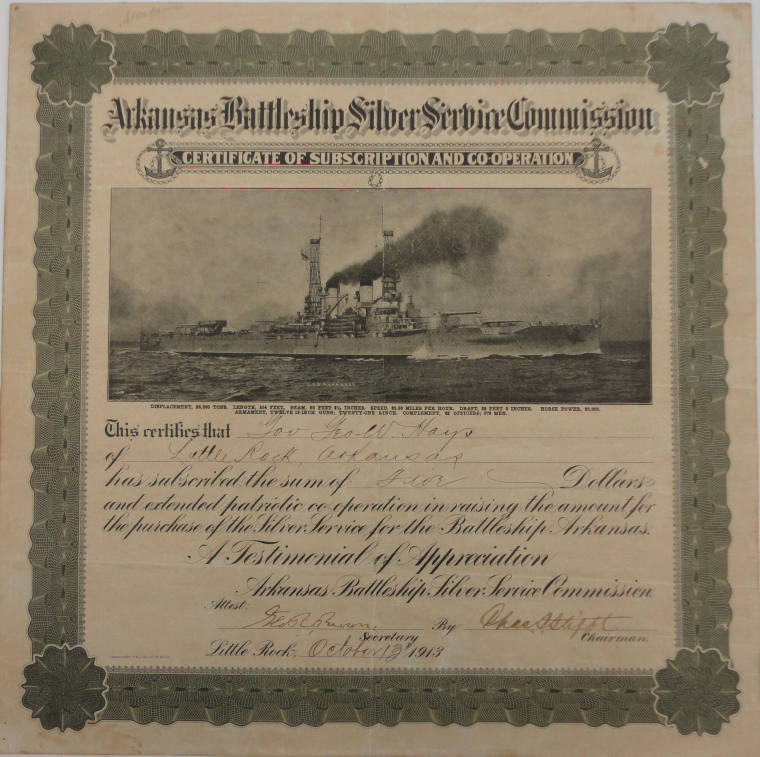 Certificate, Subscription - Governor George Hays