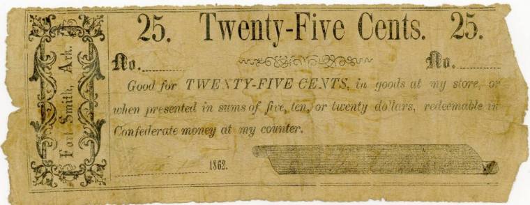 Scrip, Arkansas Confederate - 25 cents, Fort Smith