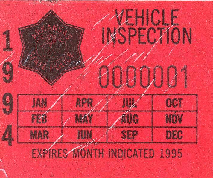 Sticker, Arkansas State Police Vehicle Inspection – Works – eMuseum