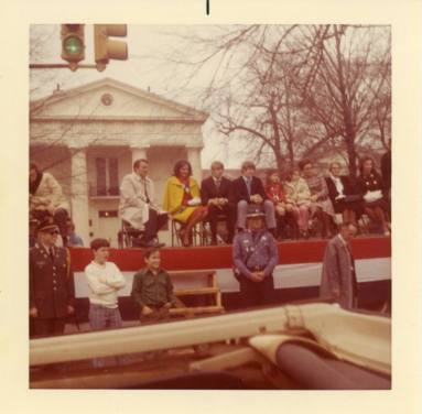 Photograph, Dale Bumpers in front of the Old State House