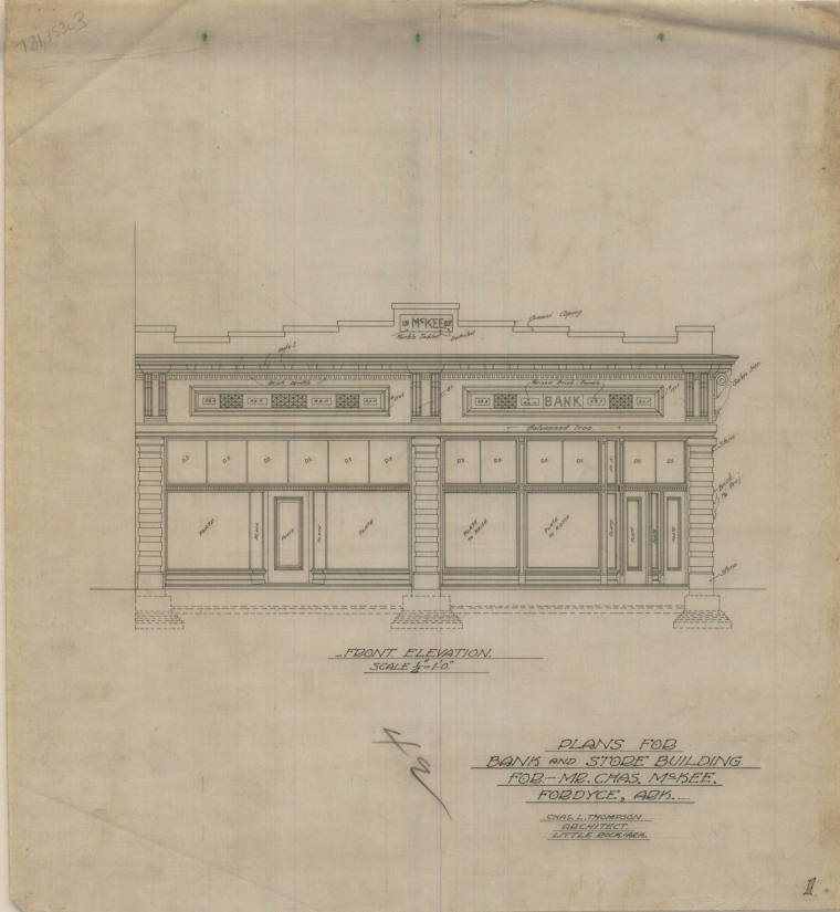 Drawing, Thompson Architectural - Charles McKee Bank, Fordyce