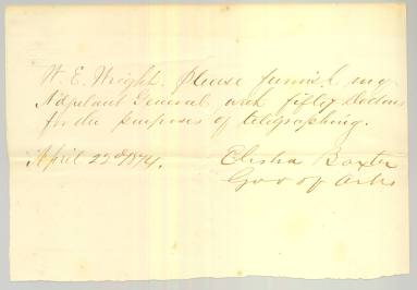 Letter, Correspondence - Elisha Baxter, April 1874