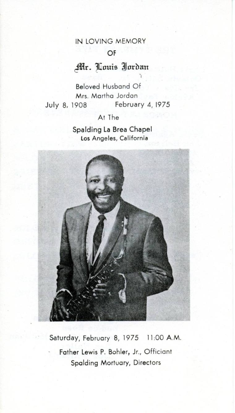 Card, Memorial Service - Louis Jordan