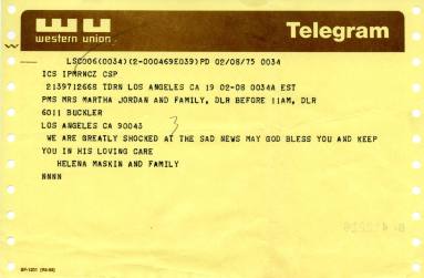 Telegrams - Louis Jordan Death