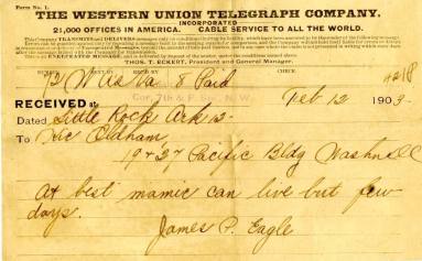 Telegram - Mary Oldham Eagle's Death
