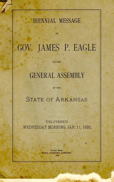 Pamphlet , Biennial Message - Governor James P. Eagle