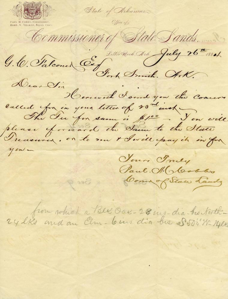 Letter, Commissioner of State Lands - Paul M. Cobbs