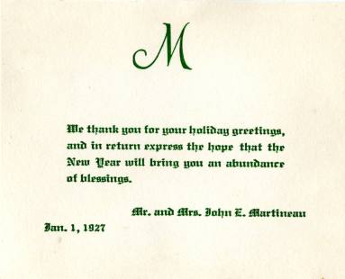 Card, Greeting - John and Mabel Martineau