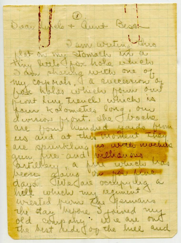 Letter Page 1, World War I - Paul Remmel