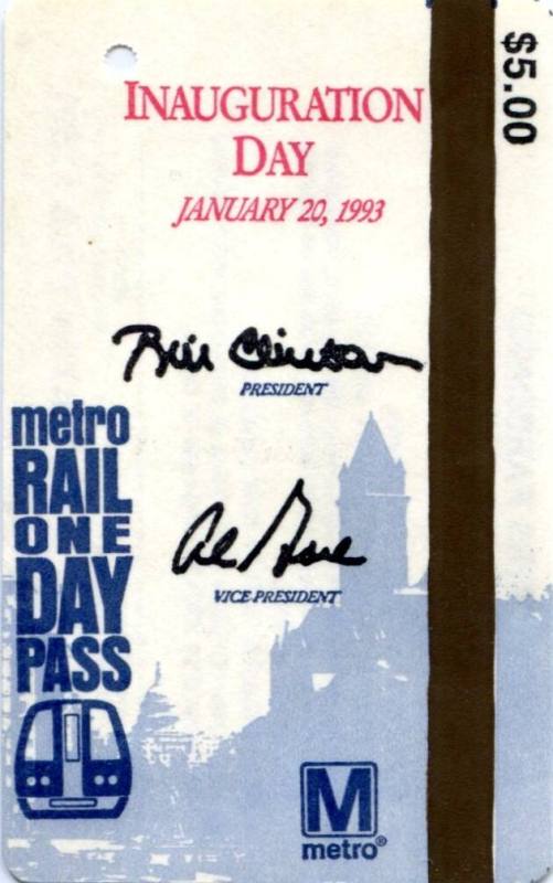 Farecard, Inaugration Day - Bill Clinton