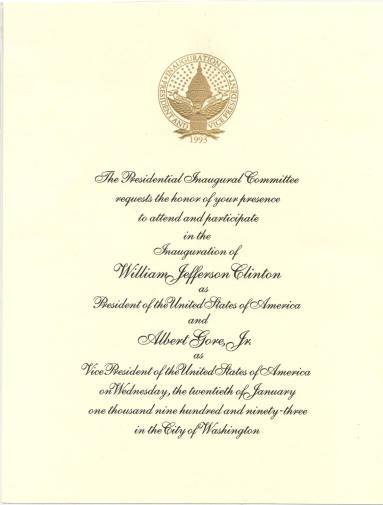 Invitation, Inauguration - President Bill Clinton