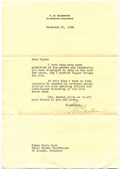 Letter, Col. T.H. Barton to Judge Clyde Byrd