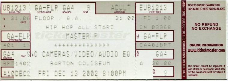 Ticket, Master P - Barton Coliseum