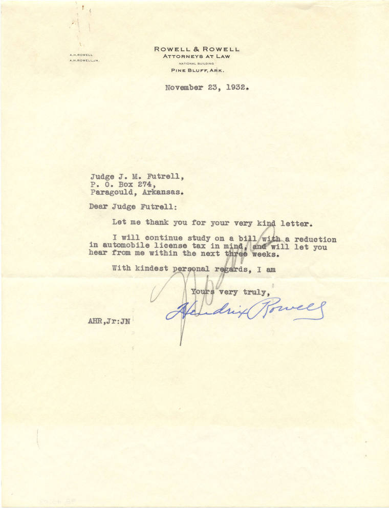 Letter to Judge Futrell - 1932