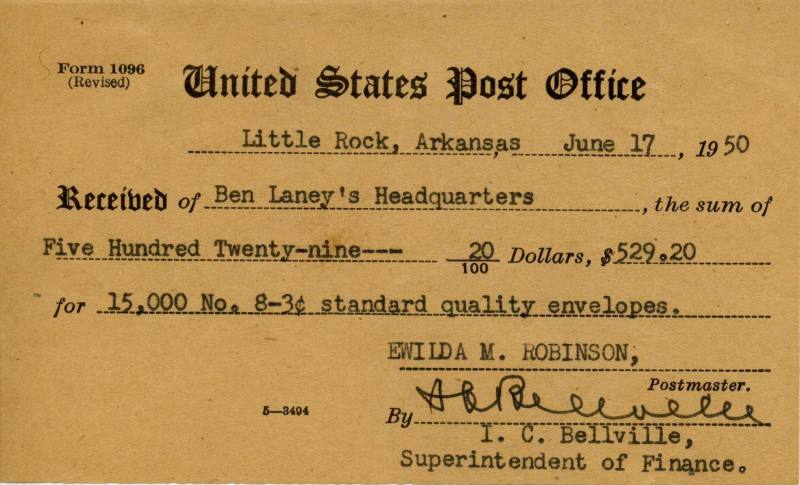 Ben Laney Campaign Headquarters US postal receipt