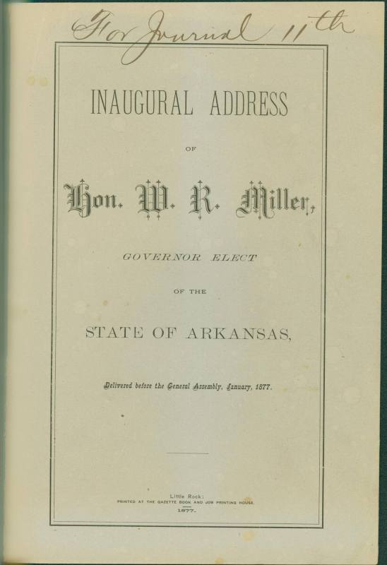 1877 Inaugural Address of Gov. William Miller