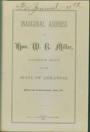 1877 Inaugural Address of Gov. William Miller