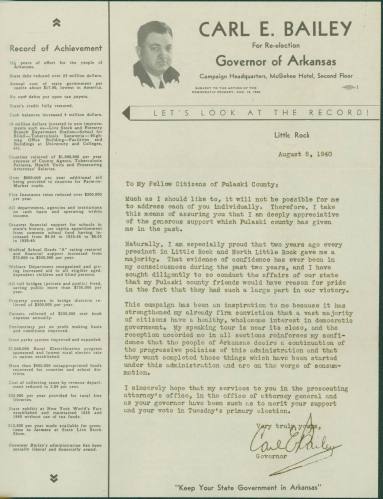 Letter, Campaign - Governor Carl Bailey