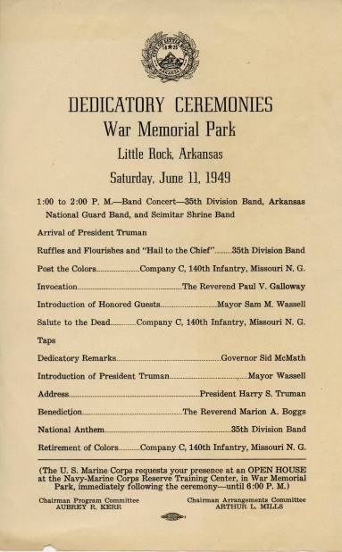 Program & Napkin, Dedicatory Ceremonies - Governor Sid McMath