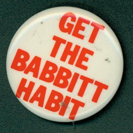 White round button with "Get the Babbit Habit"