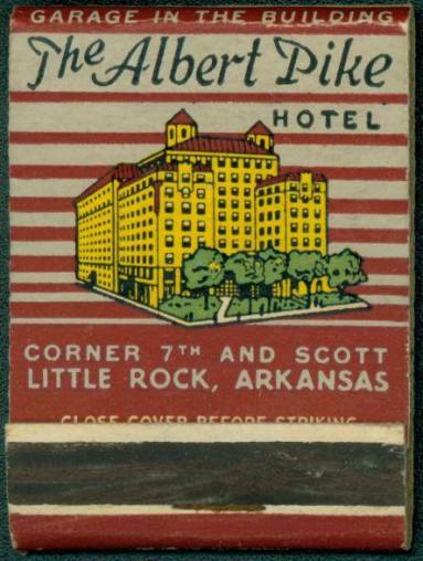 Matchbook advertising for the Albert Pike Hotel.