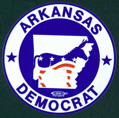 Bumper sticker that reads, "Arkansas Democrat."