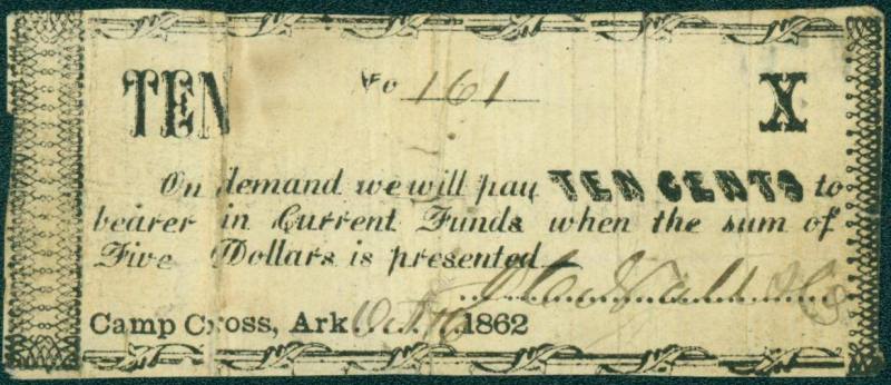 Scrip, Arkansas Confederate  - Civil War Sutler Money 
